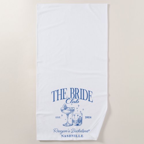 Bachelorette Retro Cocktail Blue Bride Beach Towel