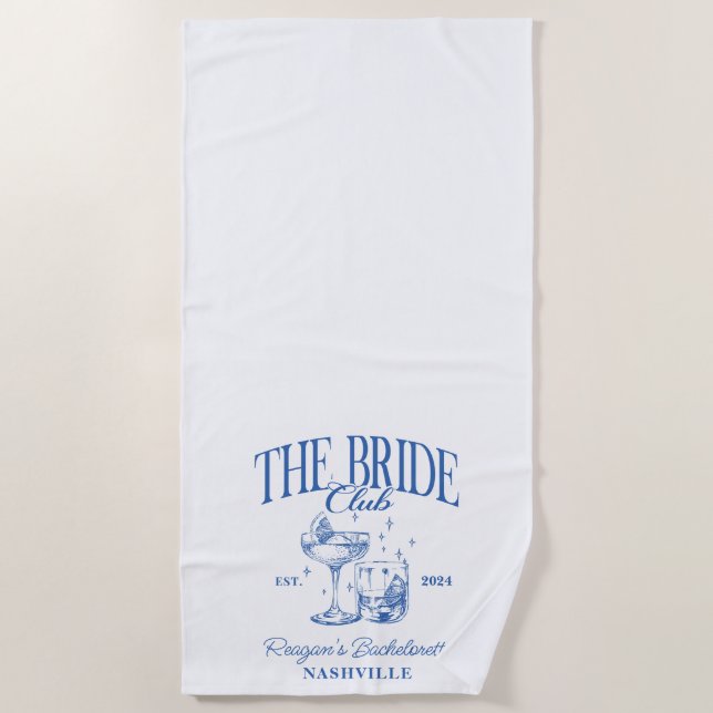 Bachelorette Retro Cocktail Blue Bride Beach Towel (Front)