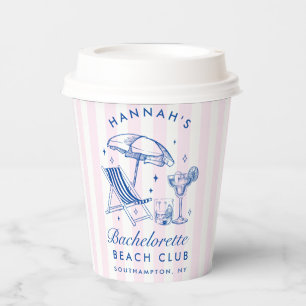 Bachelorette Retro Cocktail Blue & Pink Stripes Paper Cups