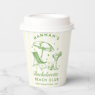 Bachelorette Retro Cocktail Green & Yellow Stripes Paper Cups