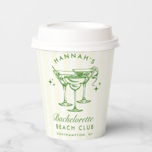 Bachelorette Retro Cocktail Green & Yellow Stripes Paper Cups