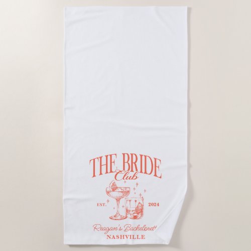 Bachelorette Retro Cocktail Orange Bride Beach Towel