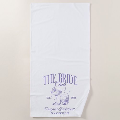 Bachelorette Retro Cocktail Purple Bride Beach Towel