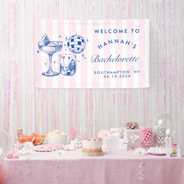 Bachelorette Retro Disco Cocktail Blue & Pink Banner (Party)
