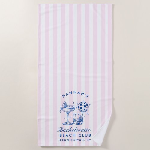 Bachelorette Retro Disco Cocktail Blue  Pink Beach Towel
