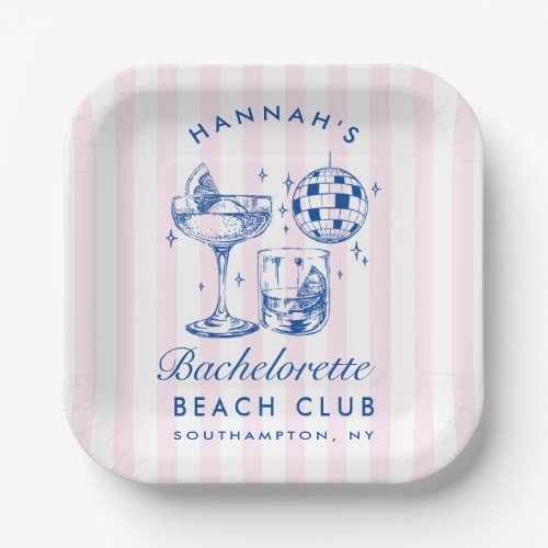 Bachelorette Retro Disco Cocktail Blue  Pink Paper Plates