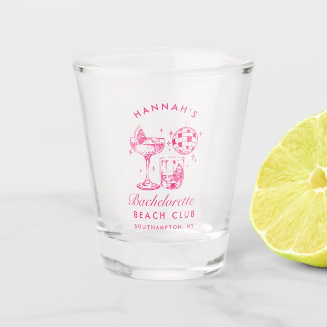 Bachelorette Retro Disco Cocktail Blue & Pink Shot Glass (Front)