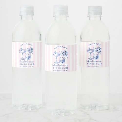 Bachelorette Retro Disco Cocktail Blue  Pink Water Bottle Label