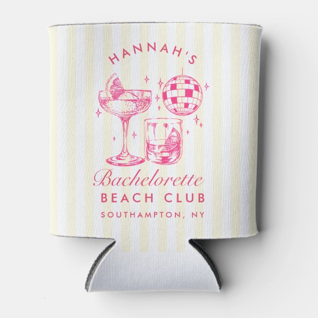 Bachelorette Retro Disco Cocktail Yellow & Pink Can Cooler (Front)