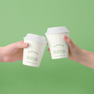 Bachelorette Retro Green & Yellow Stripes Paper Cups