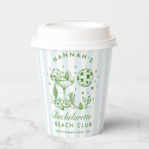 Bachelorette Retro Modern Blue & Green Stripes Paper Cups