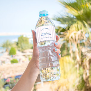 Bachelorette Retro Modern Navy & Pink Personalized Water Bottle Label