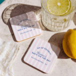 Bachelorette Retro Modern Pink & Navy Beverage Coaster<br><div class="desc">Bring coastal flair to every cocktail with these personalized striped bachelorette party coasters. The light pink and white background paired with navy typography adds a playful preppy touch — perfect for poolside drinks, brunch setups, or beach house gatherings. Customize with the bride’s name, location, or date to match your weekend...</div>