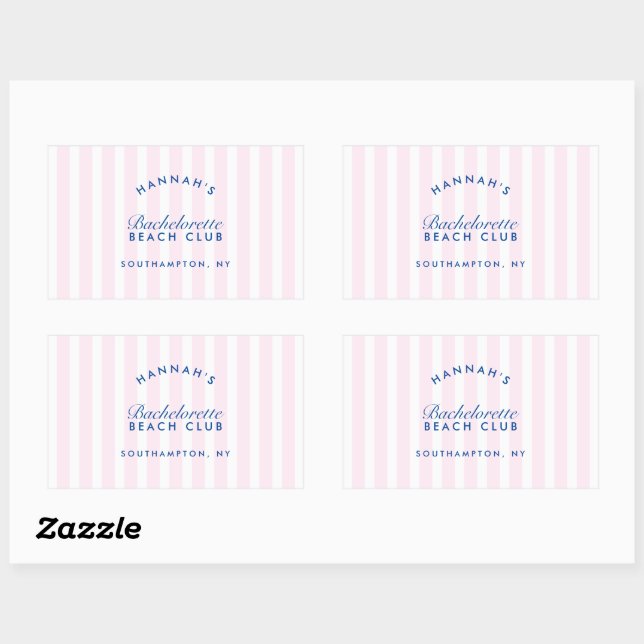 Bachelorette Retro Modern Pink & Navy Personalized Rectangular Sticker (Sheet)