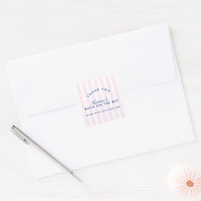 Bachelorette Retro Modern Pink & Navy Personalized Square Sticker (Envelope)
