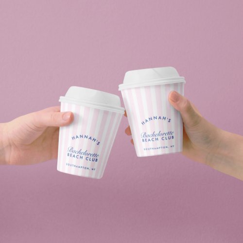 Bachelorette Retro Navy  Pink Stripes  Paper Cups