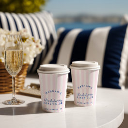 Bachelorette Retro Navy & Pink Stripes Paper Cups