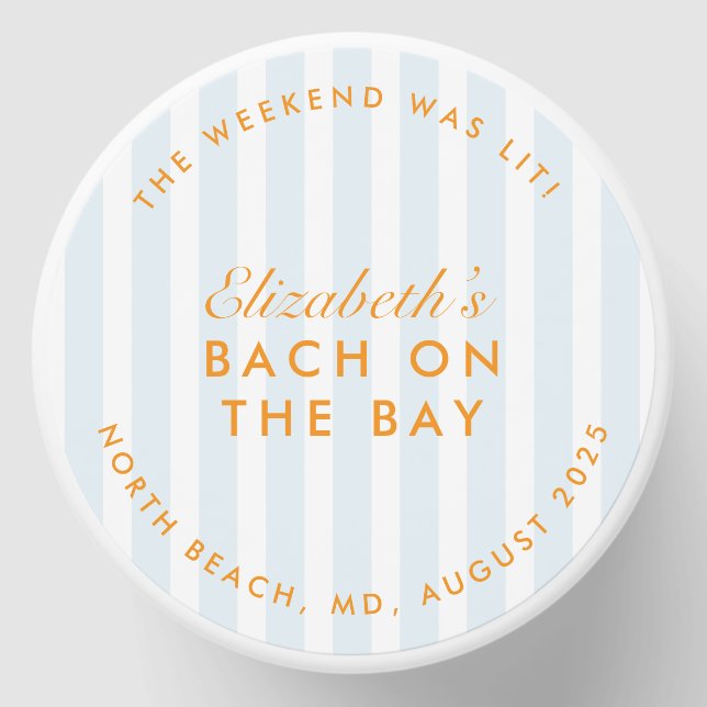 Bachelorette Retro Orange & Blue Personalized Mini Candle Favors (Front)