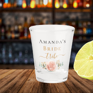 Bachelorette rose gold floral bride tribe party shot glass