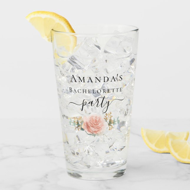 Bachelorette rose gold floral eucalyptus party glass (Front Ice)