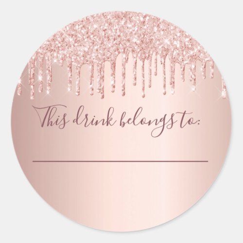 Bachelorette rose gold glitter drink belongs to classic round sticker