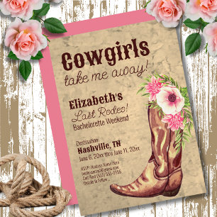 Bachelorette Rustic Pink Cowgirl Theme Destination Invitation
