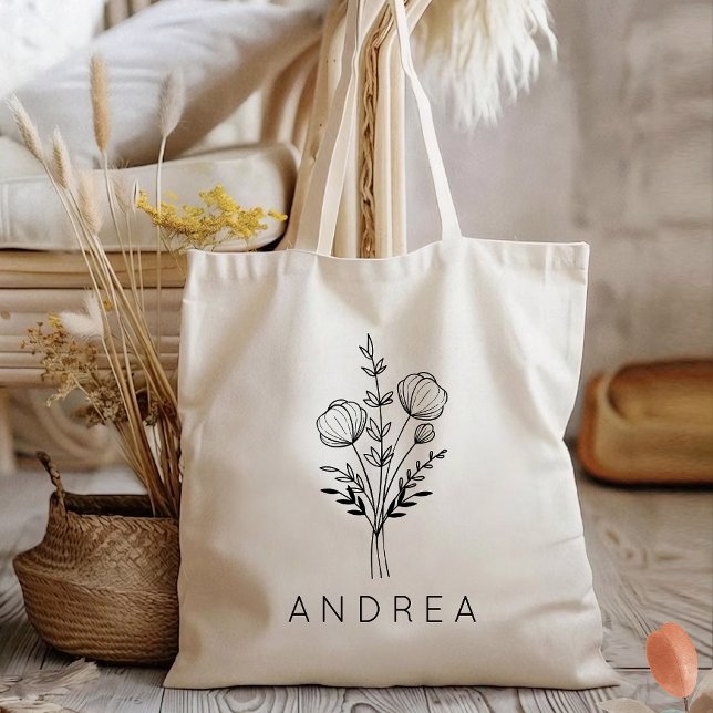 Bachelorette | Rustic Wildflower Bridesmaid Name Tote Bag (wedding favor tote bag gift, bridal shower tote bag gift, bachelorette party tote bag gift,)