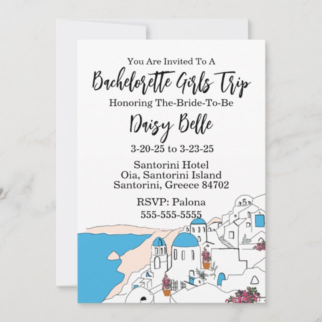 Bachelorette Santorini Girls Trip Invitation (Front)