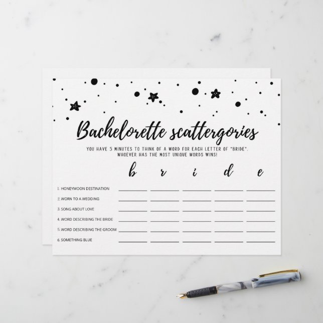 Bachelorette Scattergories editable Bridal game (Front/Back In Situ)