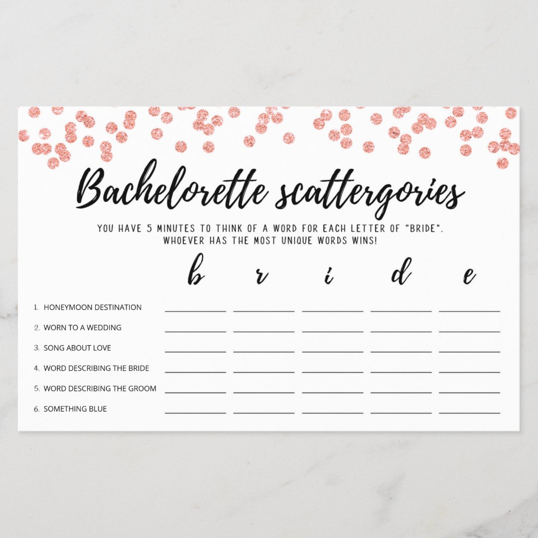 Bachelorette Scattergories editable Bridal game | Zazzle