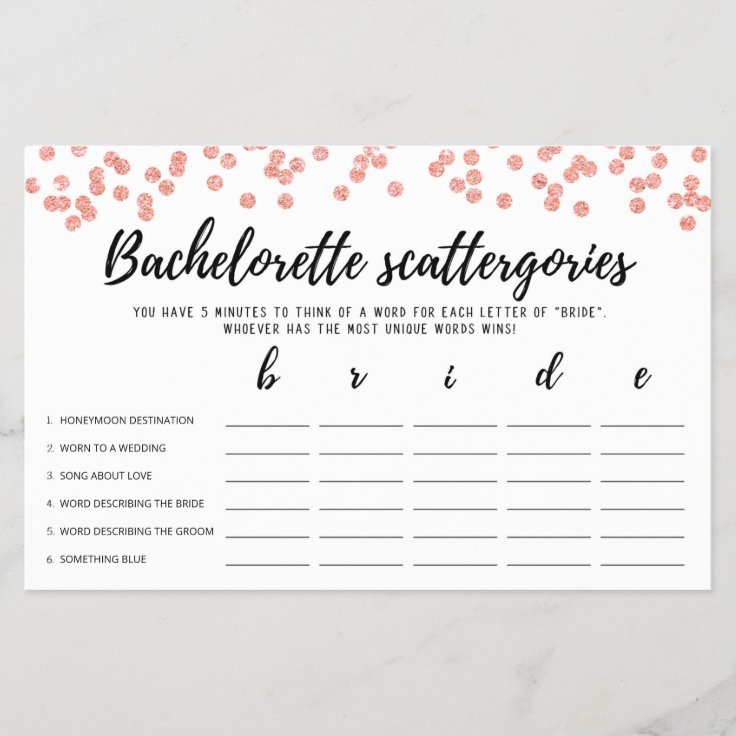 Bachelorette Scattergories editable Bridal game | Zazzle