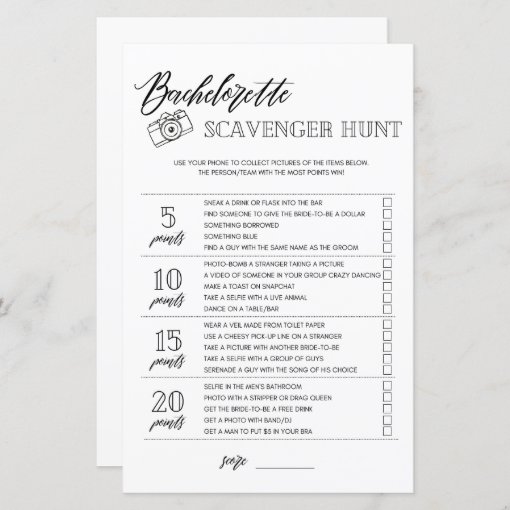 Bachelorette Scavenger Hunt bridal shower game | Zazzle