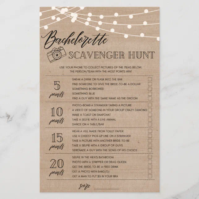 Bachelorette Scavenger Hunt bridal shower game | Zazzle