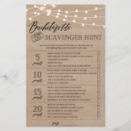 Bachelorette Scavenger Hunt bridal shower game Fly Flyer