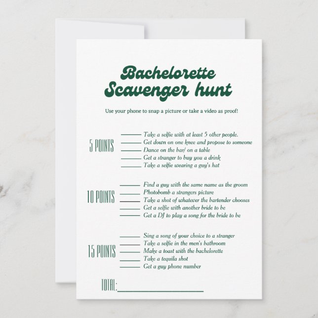 Bachelorette scavenger hunt game,bachelorette game invitation (Front)