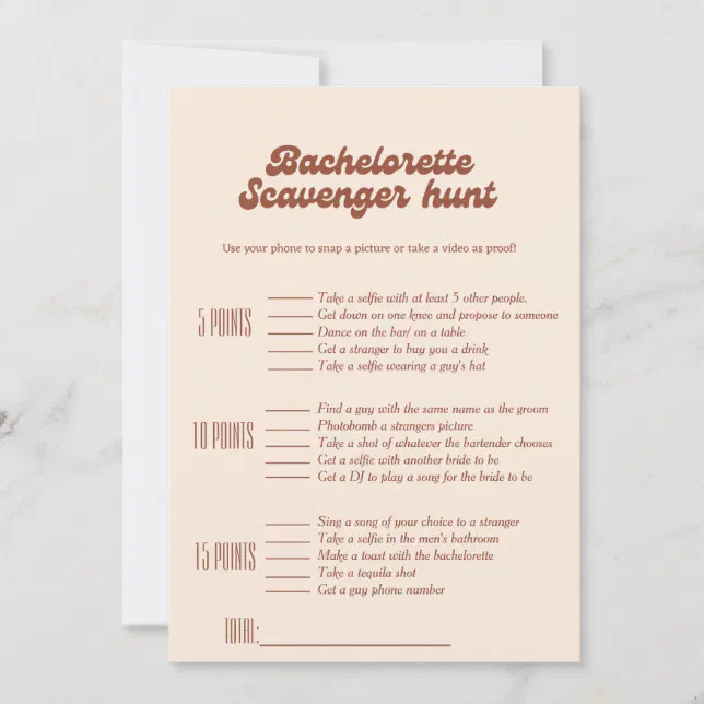 Bachelorette scavenger hunt game,bachelorette game invitation | Zazzle