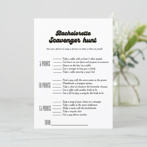 Bachelorette scavenger hunt game, fun bachelorette invitation | Zazzle