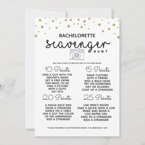 Bachelorette scavenger hunt game hen party invitation