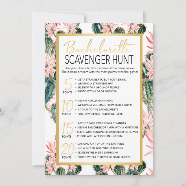 Bachelorette Scavenger Hunt game Invitation (Front)