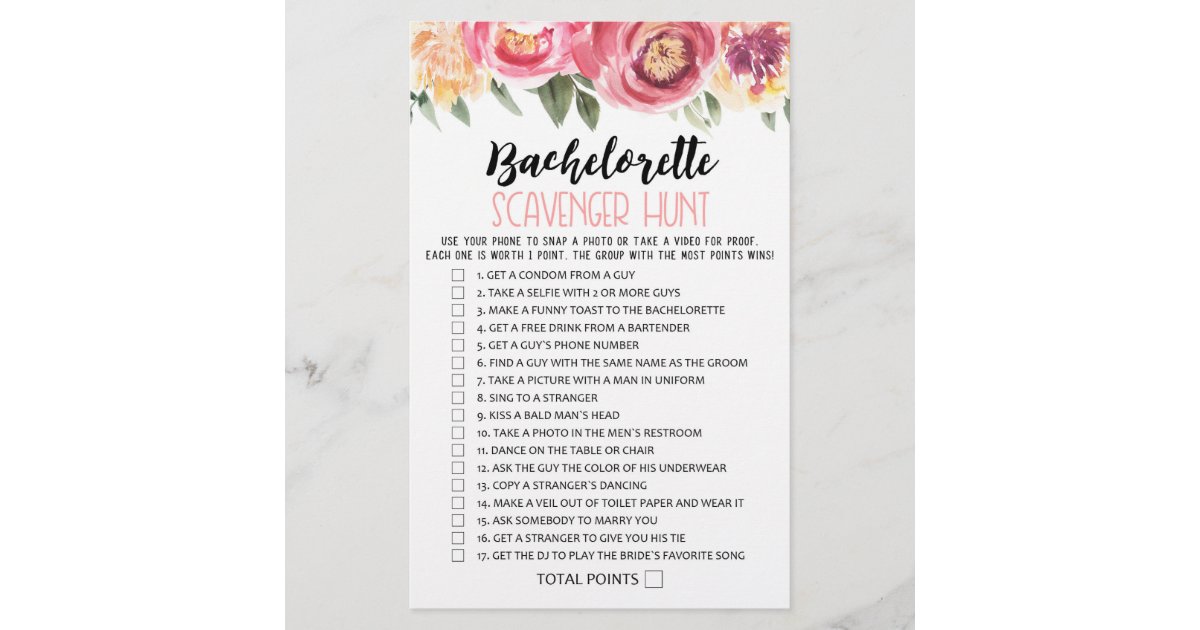 Bachelorette Scavenger Hunt Hen Party Game Zazzle