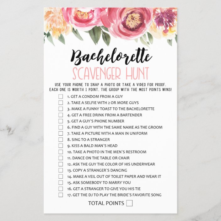 Bachelorette Scavenger Hunt Hen Party game | Zazzle.com