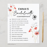 Bachelorette Scavenger Hunt Red Flowers<br><div class="desc">Beautiful,  customizable Bachelorette Scavenger Hunt Game! You can personalize it with your game's challenges and the bride's name.</div>