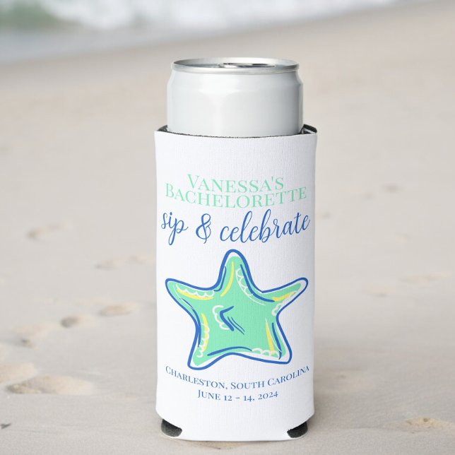 Bachelorette Sip & Celebrate Starfish Coastal Name Seltzer Can Cooler (Creator Uploaded)