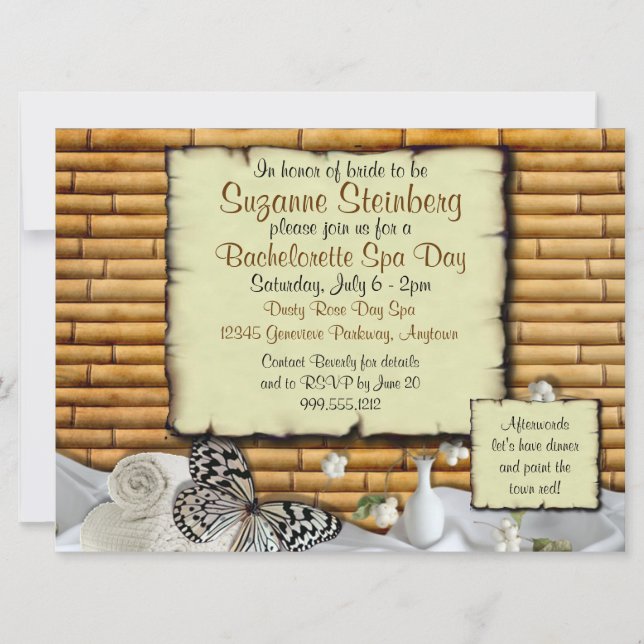 Bachelorette Spa Day Custom Invitations (Front)