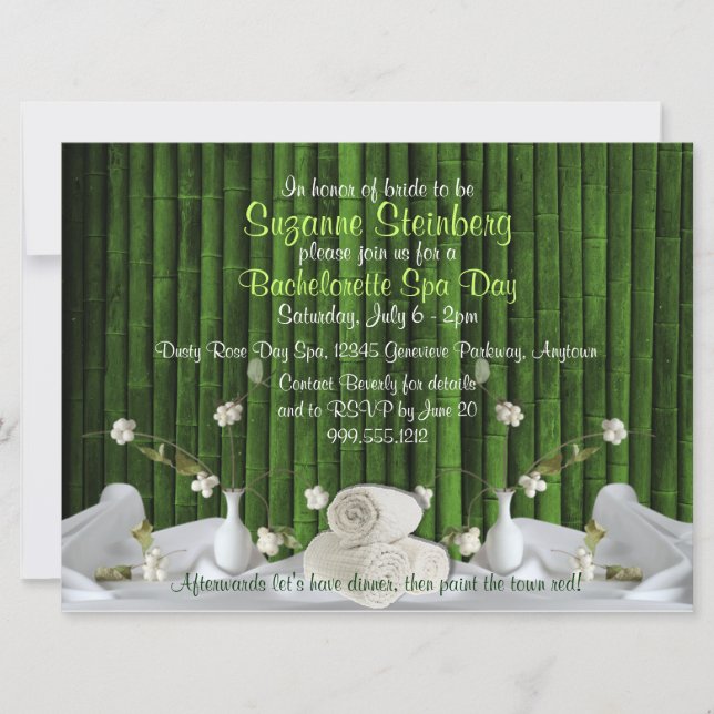 Bachelorette Spa Day Custom Invitations (Front)