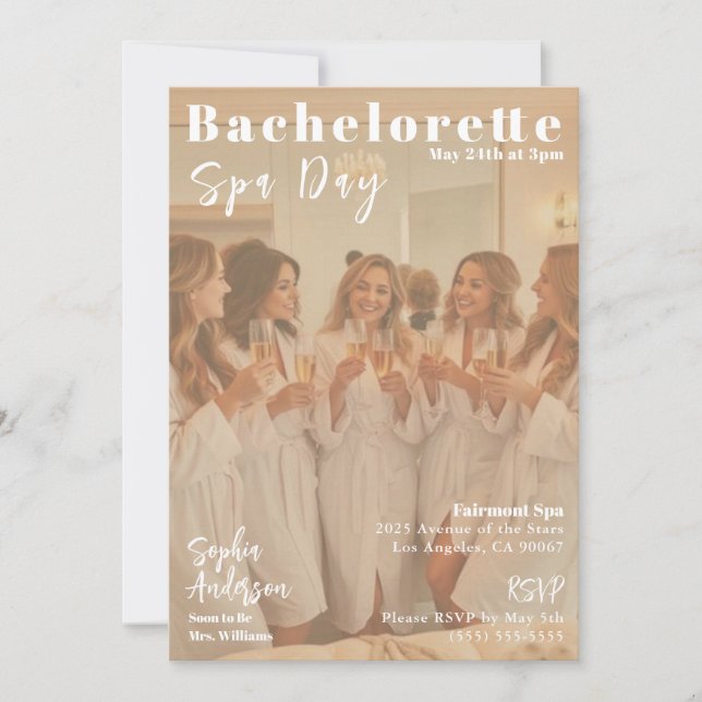 Bachelorette Spa Day Magazine Cover Invitation (Front)