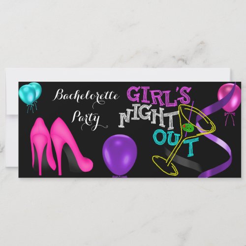 Bachelorette Teal Pink Heels Black Purple Party Invitation
