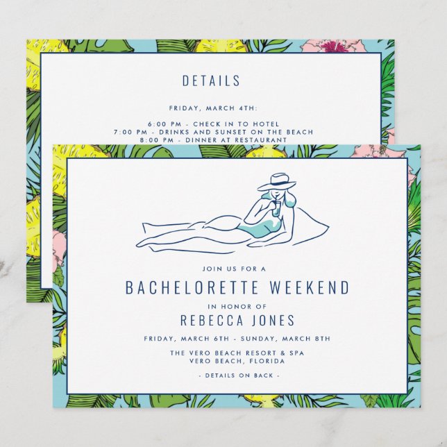 Bachelorette Tropical Beach Girls Weekend Getaway  Invitation (Front/Back)