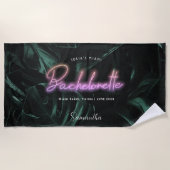 Bachelorette Tropical Palms Neon | Monogram  Beach Towel (Front)
