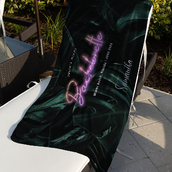 Bachelorette Tropical Palms Neon | Monogram  Beach Towel by IYHTVDesigns at Zazzle